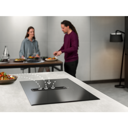 Plita Inductie Cu Hota Integrata AEG CCE84779FB, ComboHob FlexiBridge, Booster (4 Zone), 83 Cm