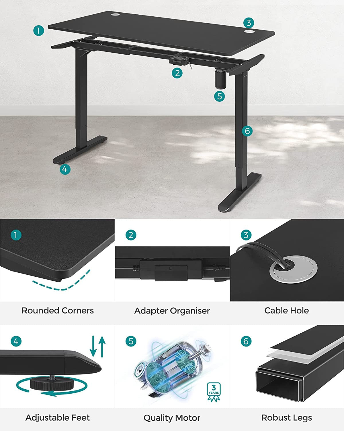Birou Electric, Reglabil Pe Inaltime, Negru, 70 X 140 Cm