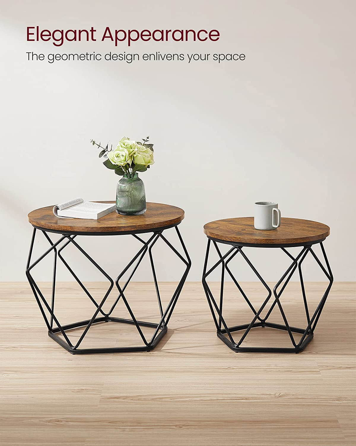 Set De 2 Masute De Cafea, Maro Rustic Si Negru
