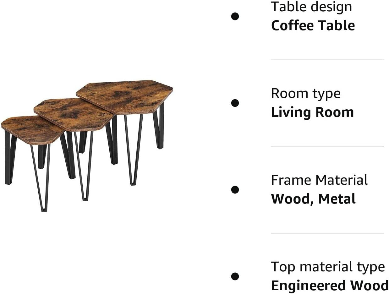 Set De 3 Masute De Cafea, Maro Rustic Si Negru