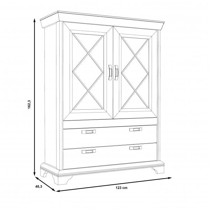 Vitrina Cu 2 Usi Si 2 Sertare Kashmir, Alb Antichizat, 123 Cm