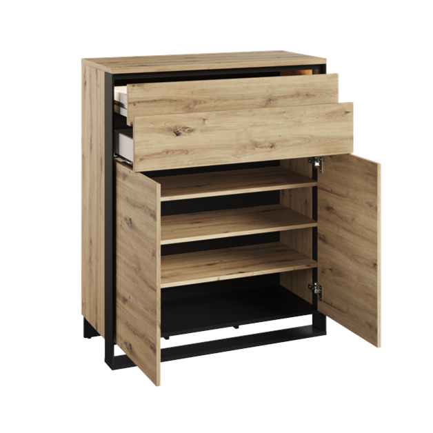 Comoda Cu 2 Usi Si 2 Sertare Vant, Stejar Artisan Si Negru, 92 Cm
