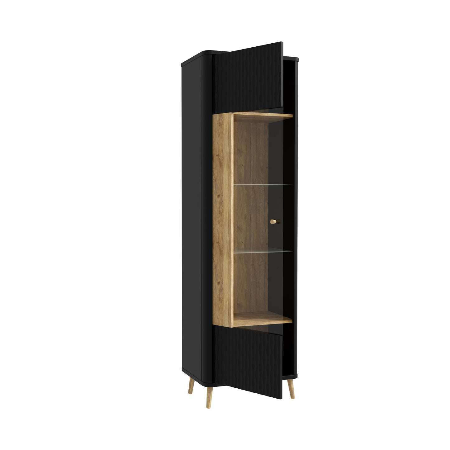 Vitrina Inalta Cu 1 Usa Flexytone, Stejar Mauvella Si Negru Mat, 58.6 Cm