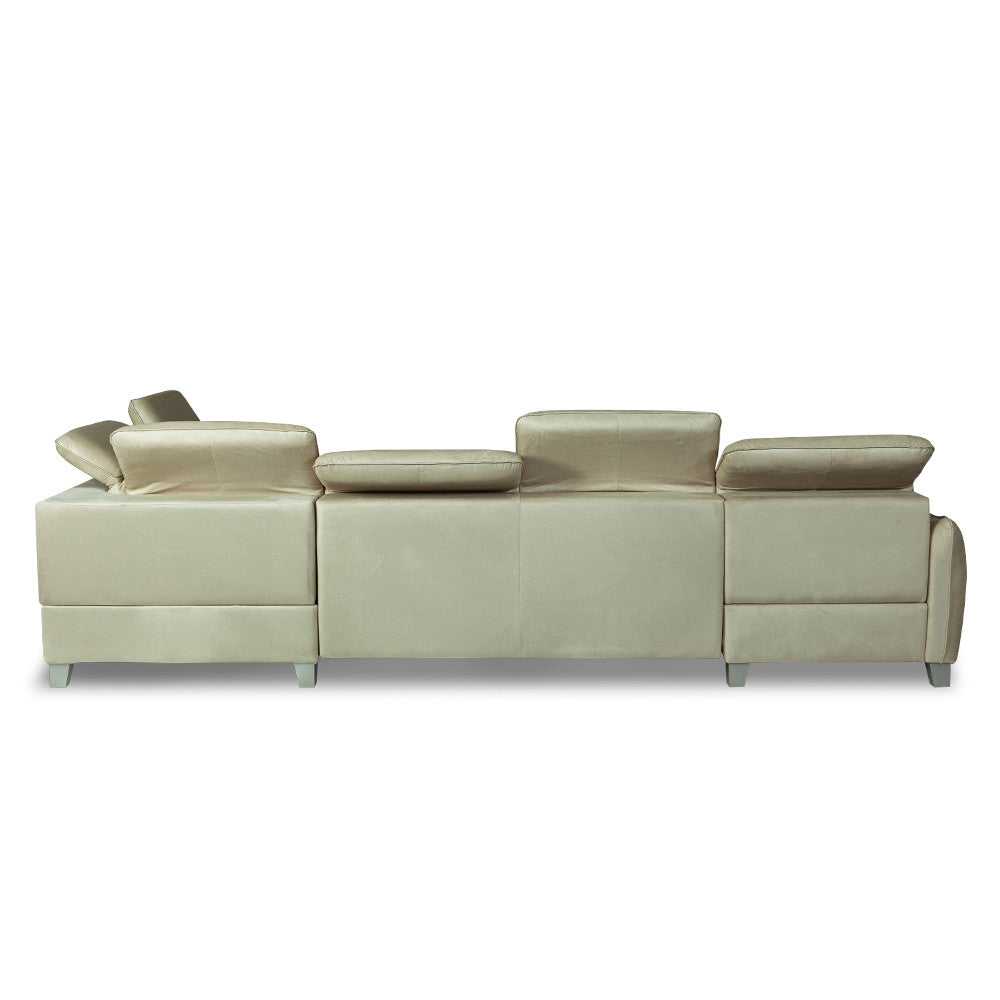 Coltar U Extensibil Tiago, Stanga, 6 Locuri, Tetiere Reglabile, Crem 330 Cm