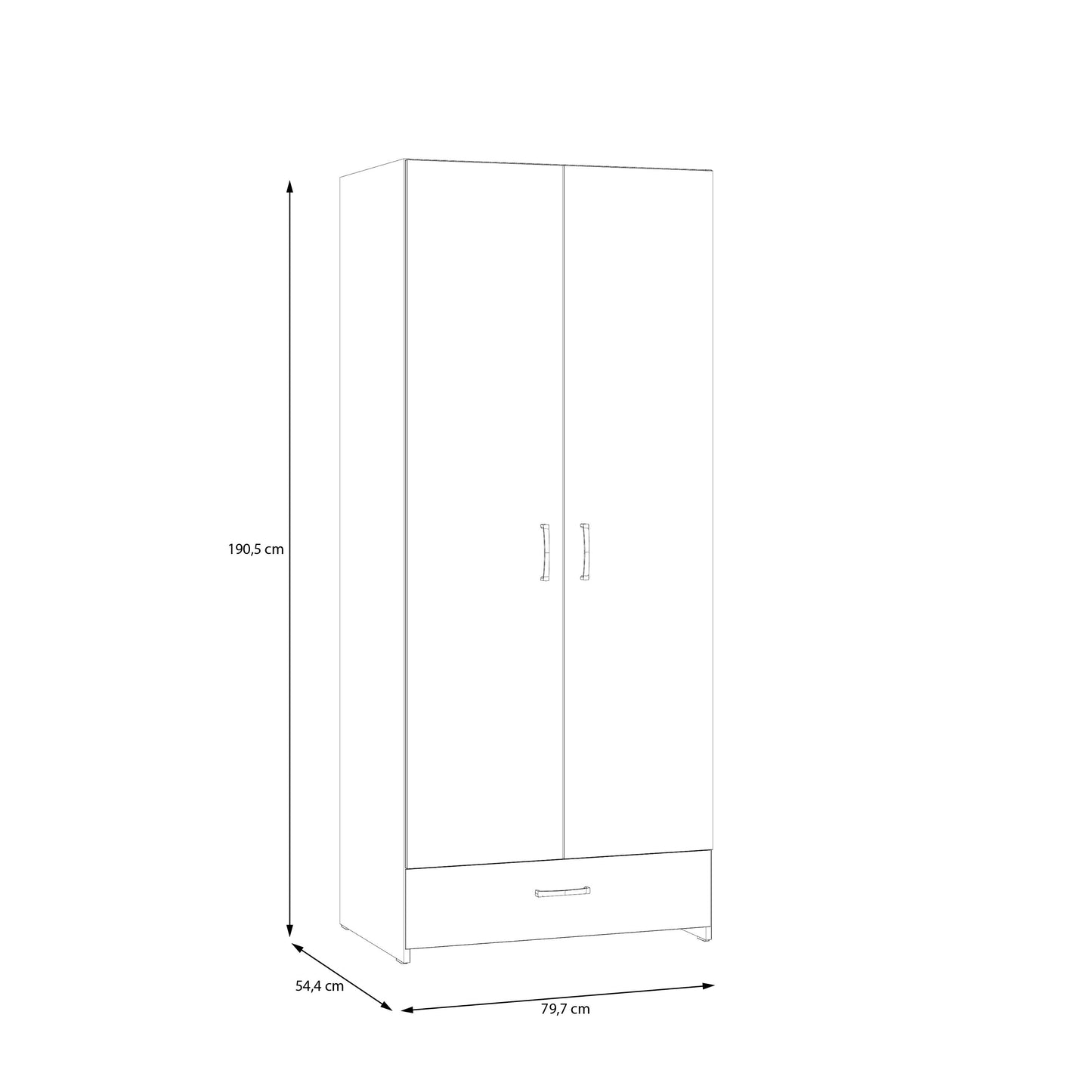 Dulap 2 Usi Si 1 Sertar Ecobest Alb Si Stejar Puccini, 79.7 Cm