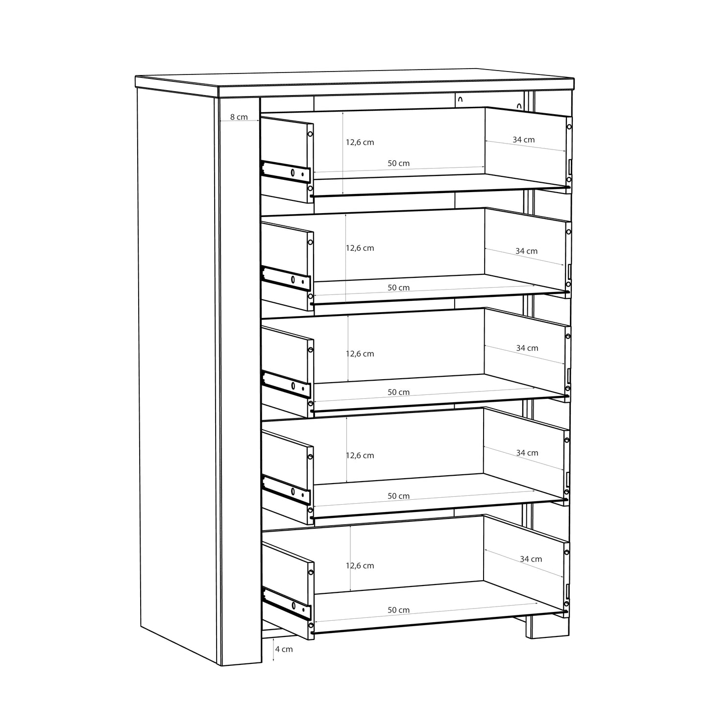 Comoda 5 Sertare Blackhit, Stejar Riviera Si Stejar Cabezone, 71.7 Cm