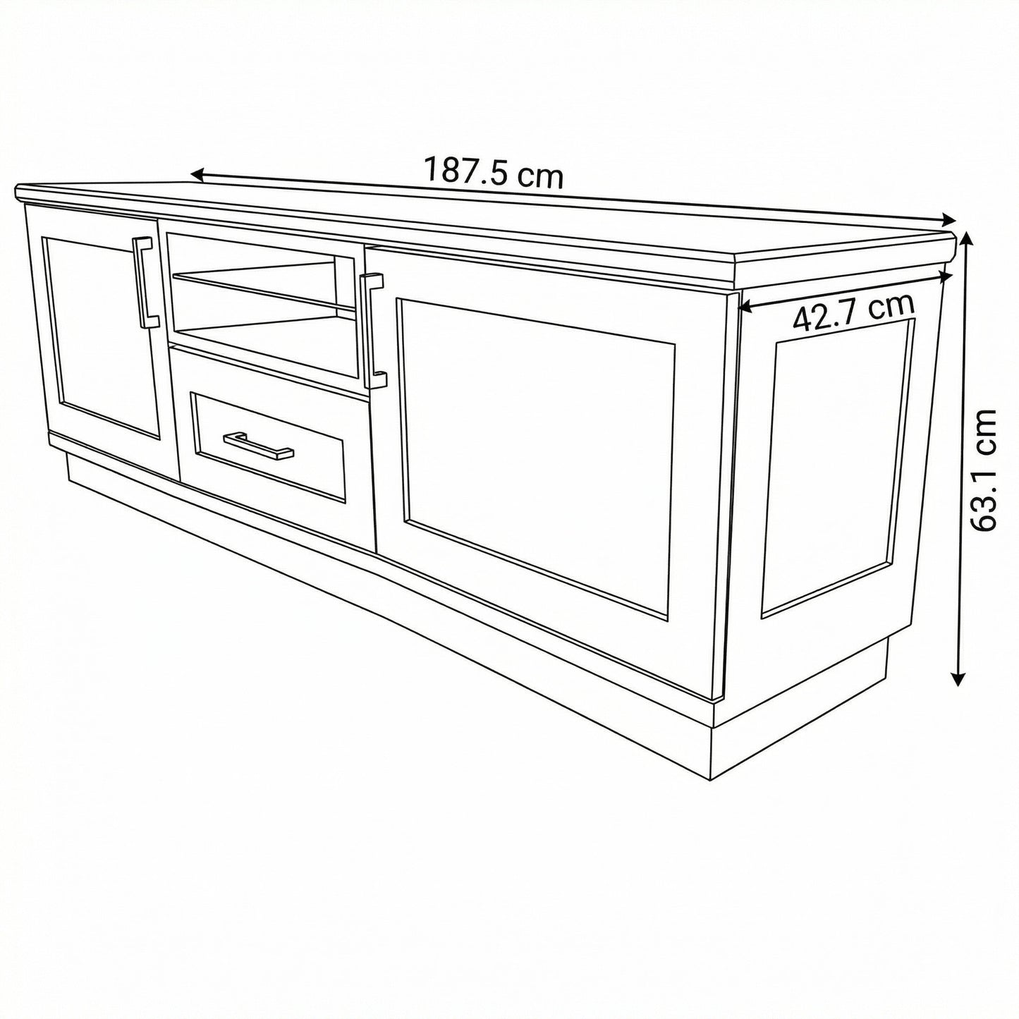 Comoda Tv Alpina Cu 2 Usi, 1 Sertar Si 1 Nisa, Alb Si Natur, 187.5 Cm