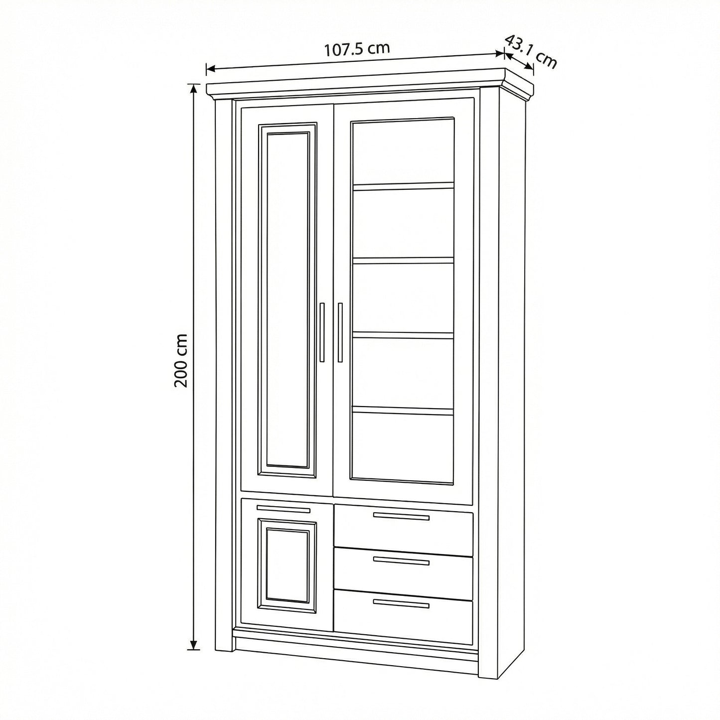 Vitrina Cu 3 Usi Si 3 Sertare Thuxon Alb, Vopsit Si Furniruit Stejar, 107.6 Cm