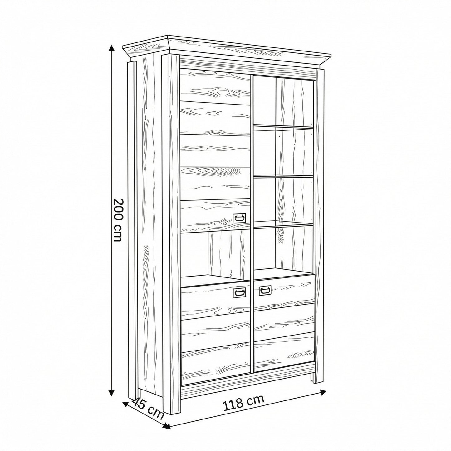 Vitrina Casablanca Loft Cu 3 Usi Gri Antic, 118 Cm