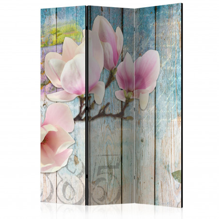 Paravan Pink Flowers On Wood [Room Dividers] 135 cm x 172 cm-01