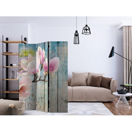 Paravan Pink Flowers On Wood [Room Dividers] 135 cm x 172 cm-01