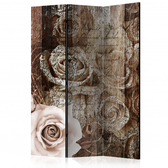 Paravan Old Wood & Roses [Room Dividers] 135 cm x 172 cm