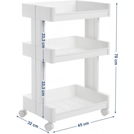 Etajera cu roti si 3 rafturi, Alb, 45 x 32 x 70 cm-01