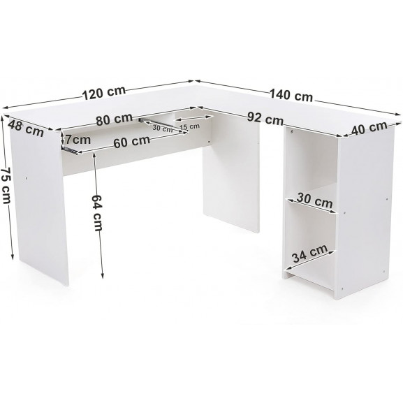 Masa De Birou Corner, Alb, 140 x 120 x 75 cm