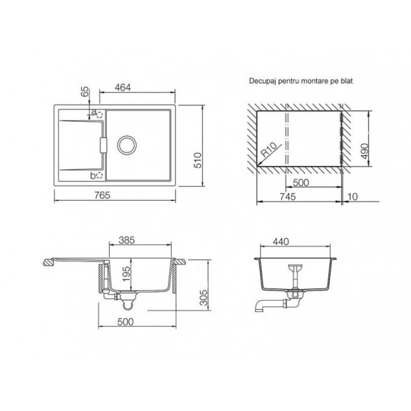 Chiuveta bucatarie Schock Mono D-100 Cristadur Rouge 765 x 510 mm, granit, reversibila, montare pe blat 76.5 x 51 cm