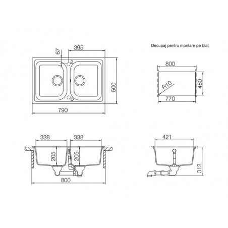 Set chiuveta bucatarie Schock Viola N-200S si baterie bucatarie Schock Epos Cristalite Concrete cu dus extractibil 79 x 50 cm-01