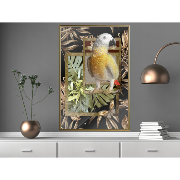 Poster Composition with Gold Parrot