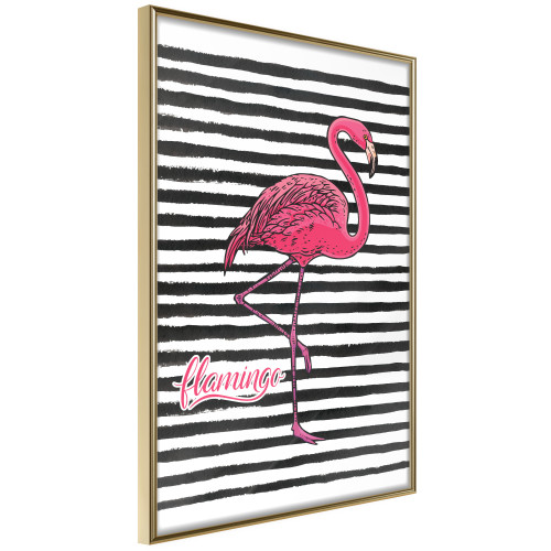 Poster Flamingo on Striped Background