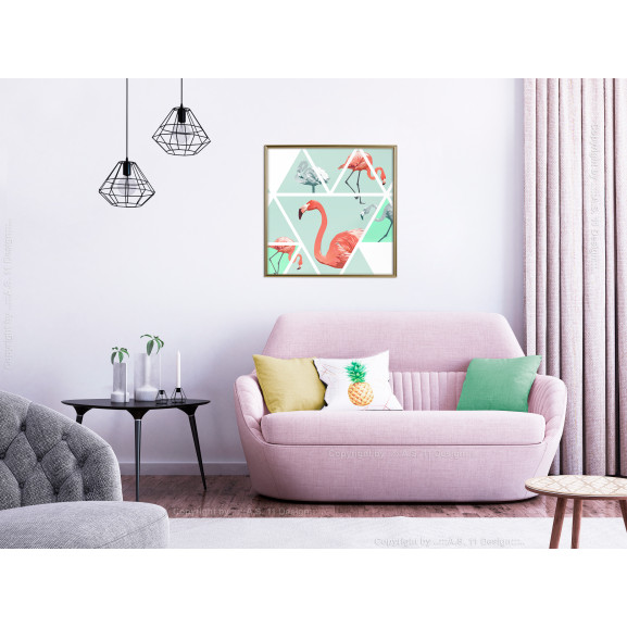 Poster Tropical Mosaic with Flamingos (Square)