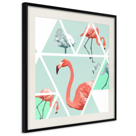 Poster Tropical Mosaic with Flamingos (Square)-01