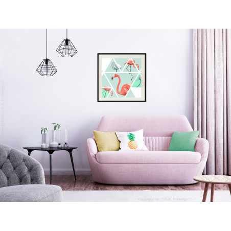 Poster Tropical Mosaic with Flamingos (Square)-01