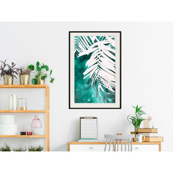 Poster White Palm on Teal Background