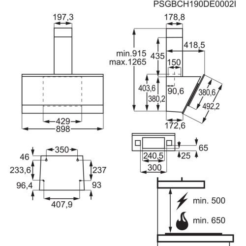 Hota Perete Inclinata AEG DVE5971HG, 700 mc/h, Negru, 90 Cm