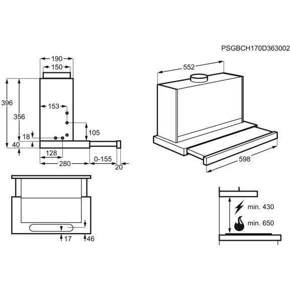 Hota Teescopica AEG DPB5652M,537 M3/h, Gri, 60 Cm