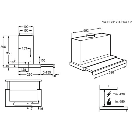 Hota Teescopica AEG DPB5652M,537 M3/h, Gri, 60 Cm-01