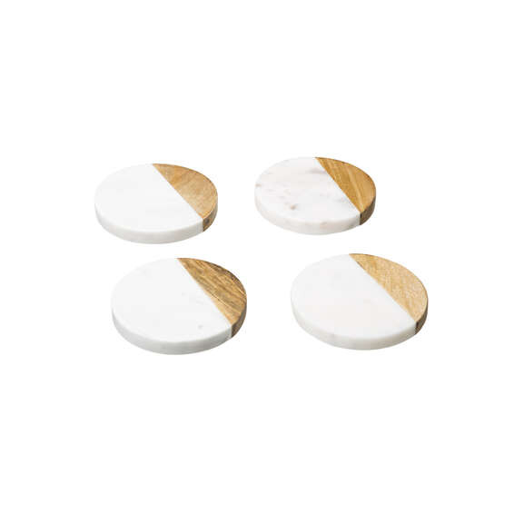 Set  4 Coastere Wood Marble White