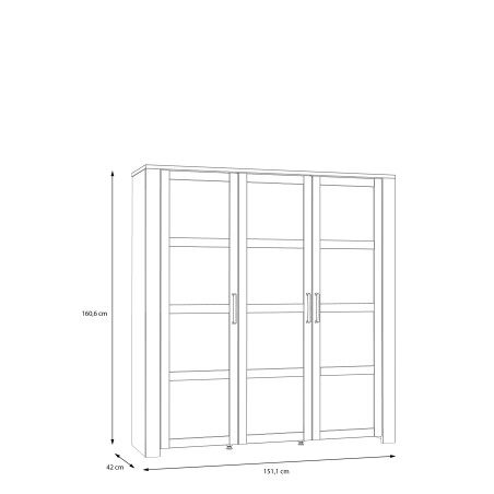 Vitrina Cu 3 Usi Behalf Stejar Riviera Si Stejar Gri, 151.1 Cm-01