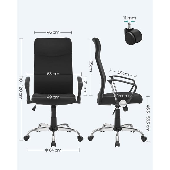 Scaun De Birou Pivotant Ergonomic, Reglabil Si Inclinat, Negru