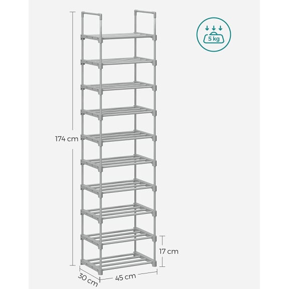 Organizator Metalic Pentru Depozitare Pantofi, Gri, 45 Cm