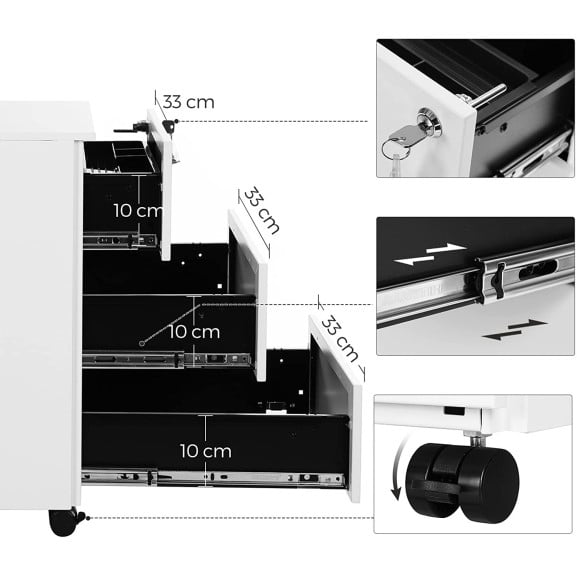 Dulap De Arhivare Mobil Cu 3 Sertare, 39 Cm