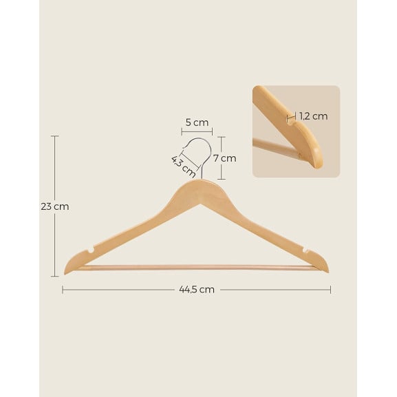 Set De 10 Umerase Din Lemn, Natur, 44.5 Cm