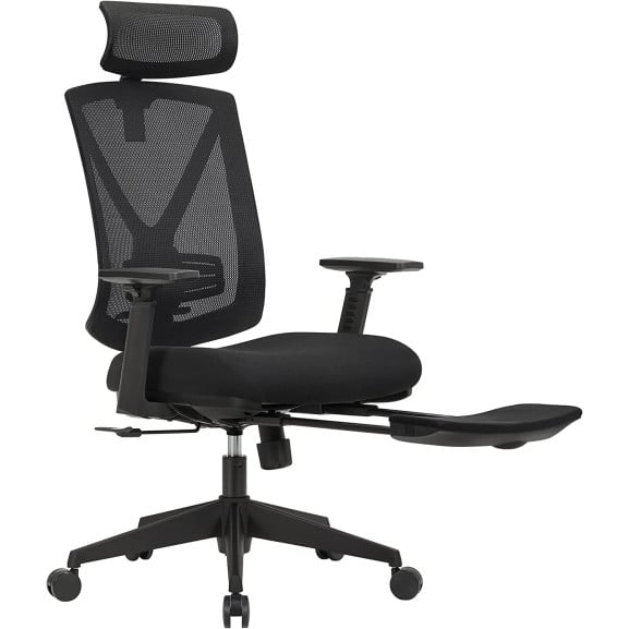 Scaun De Birou Ergonomic Cu Suport Pentru Picioare, Tetiera Si Cotiera Reglabile, Reglare Inaltime, Negru