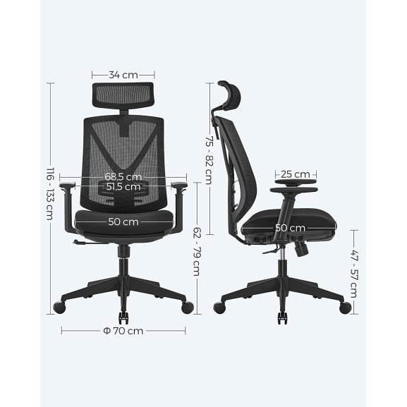 Scaun De Birou Ergonomic Cu Suport Pentru Picioare, Tetiera Si Cotiera Reglabile, Reglare Inaltime, Negru