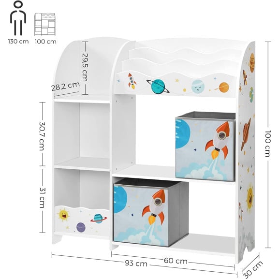 Organizator Pentru Copii, Cu 2 Cutii De Depozitare, Alb, 93 Cm