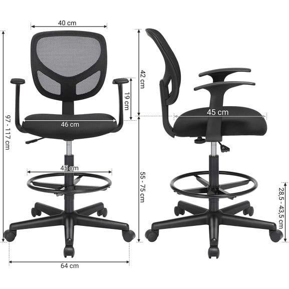 Scaun De Birou Ergonomic Cu Cotiere, Pivotant, Reglabil Pentru Picioare, Negru