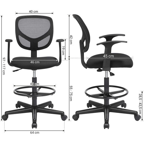 Scaun De Birou Ergonomic Cu Cotiere, Pivotant, Reglabil Pentru Picioare, Negru