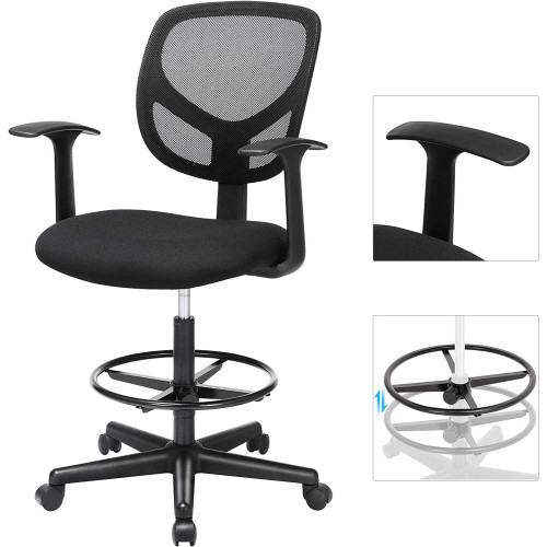 Scaun De Birou Ergonomic Cu Cotiere, Pivotant, Reglabil Pentru Picioare, Negru