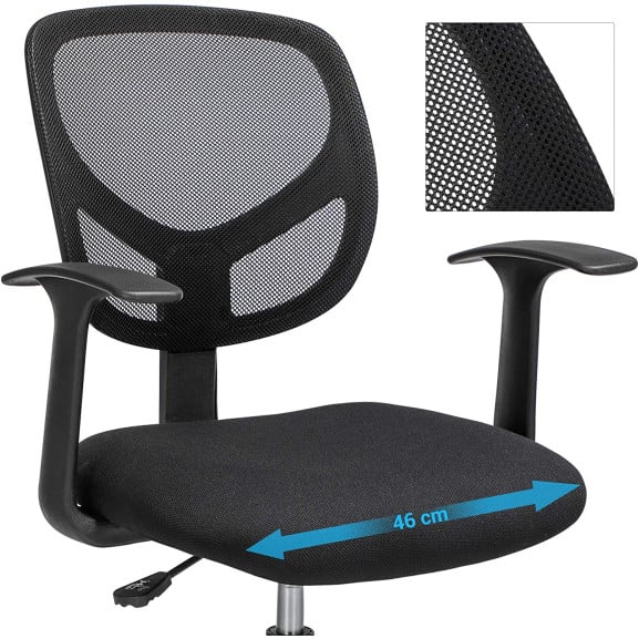 Scaun De Birou Ergonomic Cu Cotiere, Pivotant, Reglabil Pentru Picioare, Negru