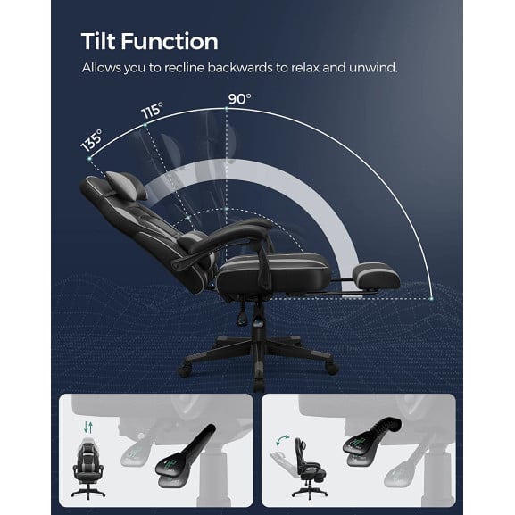 Scaun De Birou Ergonomic Reglabil, Cu Suport Telescopic, Tetiera, Suport Lombar, Negru Si Gri