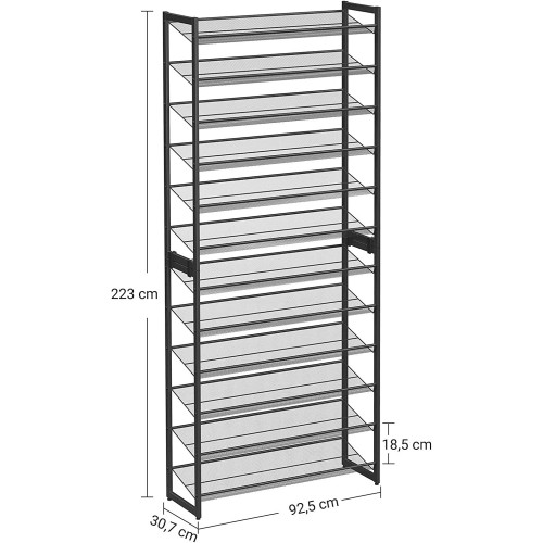 Suport Pentru Pantofi Cu 12 Niveluri, Rafturi Reglabile, Negru, 92.5 Cm