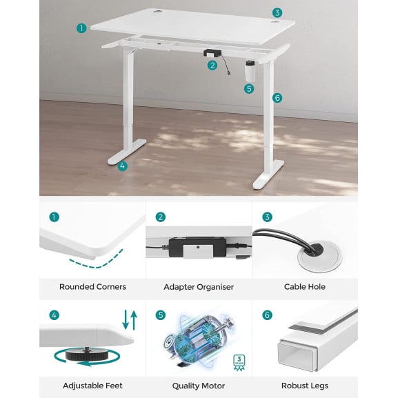 Birou Electric, Reglabil Pe Inaltime, Alb, 120 X 60 Cm