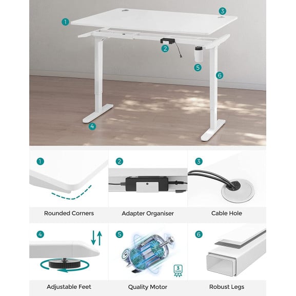 Birou Electric, Reglabil Pe Inaltime, Alb, 140 X 70 Cm