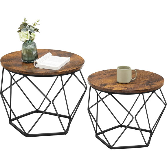 Set De 2 Masute De Cafea, Maro Rustic Si Negru