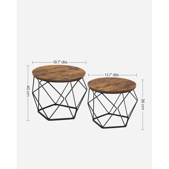 Set De 2 Masute De Cafea, Maro Rustic Si Negru