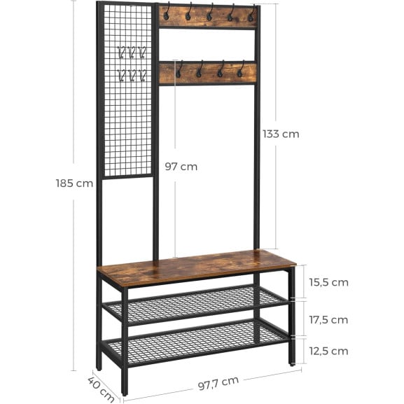 Suport De Haine Cu Banca, Maro Închis, 97.7 Cm