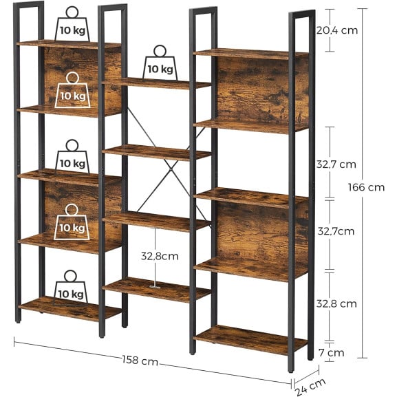 Biblioteca, Maro Rustic Si Negru, 158 Cm